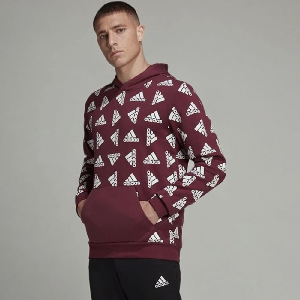 New Adidas All Over Print Logo Hoodie Mens Sz XL
